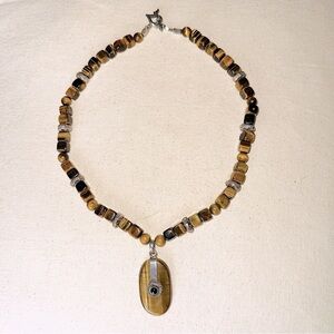 Handmade Vintage Tiger Eye & Onyx Necklace and Pendant 925 Silver
